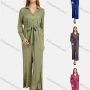 Wholesale Women's Turn-down Collar Shirt Sleeve Buttons Lace Up Plain Jumpsuit preview