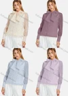 Wholesale Women's Casual Bow Tie Neck Shirt Sleeve Pin Dot Buttons Blouse 700-16# - Liuhuamall