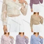 Wholesale Women's Turn-down Collar Shirt Sleeve Polka Dot Shirred Ruffle Hem Crop Blouse preview