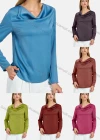 Wholesale Women's Casual Cowl Neck Long Sleeve Plain Blouse - Liuhuamall