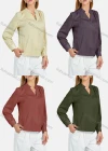 Wholesale Women's Casual Notched Neck Shirt Sleeve Plain Blouse - Liuhuamall