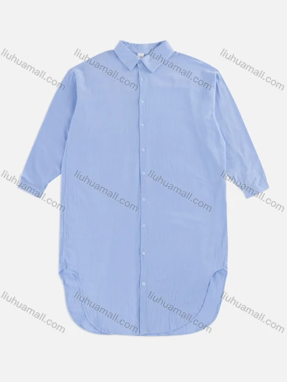 Wholesale Women's Casual Plain Long Sleeve Collared Drop Shoulder Button Down Curved Hem Shirt 1350#