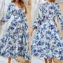 Wholesale Women's Casual & Fashion Floral Print Wrap V Neck Long Sleeve Ruffle Hem Midi Dress With Belt preview