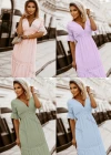 Wholesale Women's Casual Plain V Neck Short Sleeve Swiss Dot Ruffle Hem Maxi Dress - Liuhuamall
