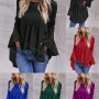 Wholesale Women's Casual Plain Round Neck Ruched Long Sleeve Ruffle Hem Blouse preview