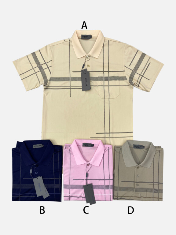 Men's Casual Short Sleeve Striped Patch Pocket Button Front Polo Shirts, Clothing Wholesale Market -LIUHUA, Men, Men-s-Tops, Formal-Shirts
