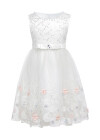 Wholesale Girls Sleeveless Appliques Bow Front Zip Back Sequin Lace Flower Girl Dress - Liuhuamall