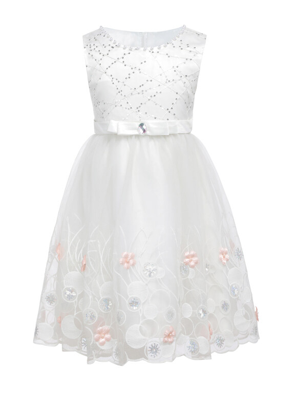 Girls Sleeveless Appliques Bow Front Zip Back Sequin Lace Flower Girl Dress, Clothing Wholesale Market -LIUHUA, SPECIALTY, Wedding-Apparel-Accessories