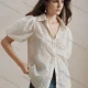 Wholesale Women's Elegant Eyelet Embroidered Blouse with Puff Sleeve Beige Clothing Wholesale Market Liuhua