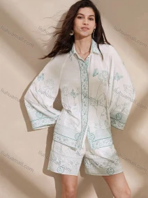 Wholesale Women's Button Up Floral Embroidered Blouse with Trumpet Sleeve, LIUHUA CLOTHING WHOLESALE
