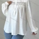 Wholesale Women's Button Up Blouse with Long Sleeves and Smocked Detail White Clothing Wholesale Market Liuhua