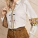 Wholesale Women's Embroidered Blouse with Long Sleeves and Decorative Details White Clothing Wholesale Market Liuhua