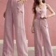 Wholesale Women's Chic Plain Two Piece Set Crop Vest with Floral Detail Pink Clothing Wholesale Market Liuhua