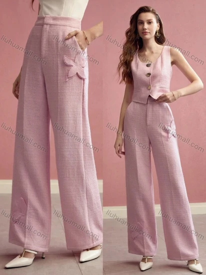 Wholesale Women's Chic Plain Two Piece Set Crop Vest with Floral Detail