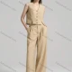 Wholesale Women's Chic Plain Two Piece Set Crop Vest with Split Detail Beige Clothing Wholesale Market Liuhua