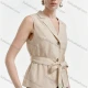 Wholesale Women's Plain Sleeveless Linen Lapel Vest wtih Belted Beige Clothing Wholesale Market Liuhua