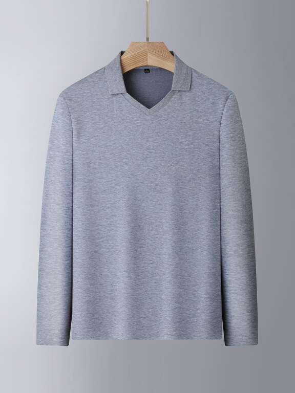 Men's Casual Long Sleeve Shirt Lapel V Neck Plain Top 867#, Clothing Wholesale Market -LIUHUA, 