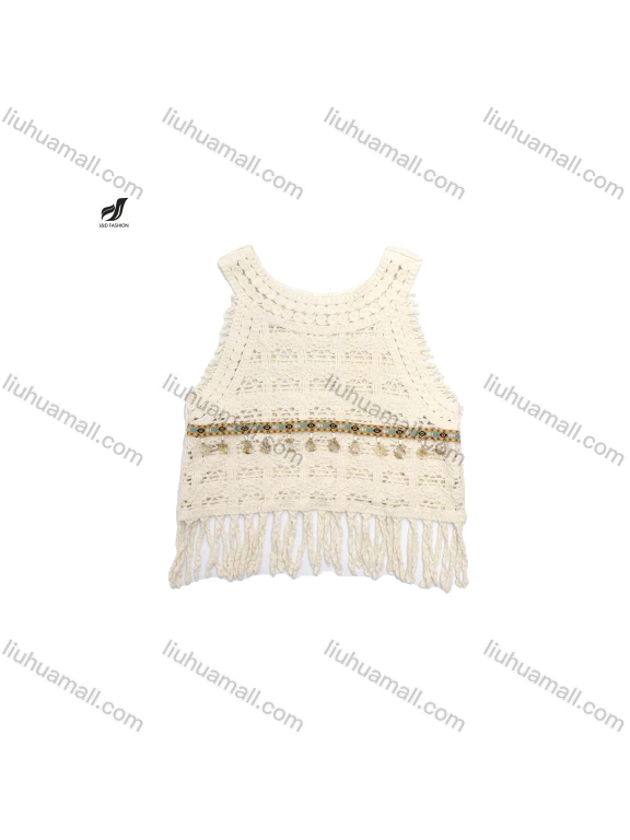 Wholesale French flower hook flower hollow vest niche design sense high-end vacation round-neck short shirt top