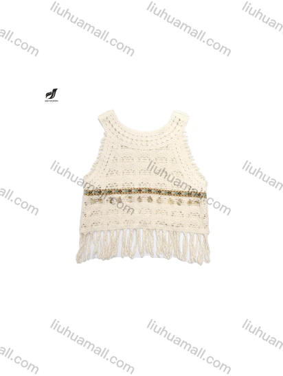 Wholesale French flower hook flower hollow vest niche design sense high-end vacation round-neck short shirt top