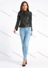 Wholesale Women's Stand Collar PU Leather Zipper Pockets Crop Leather Jacket - Liuhuamall