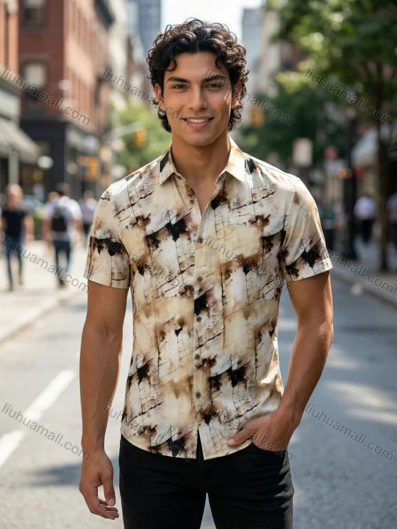 Wholesale 2026 New Men's Slim Fit Short Sleeve Abstract Print Shirt - Wholesale In Stock Casual Button Down Shirt