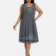 Women's Plus Size Elegant Crew Neck Sleeveless Embroidery Knee Length Tank Dress 14# Clothing Wholesale Market -LIUHUA