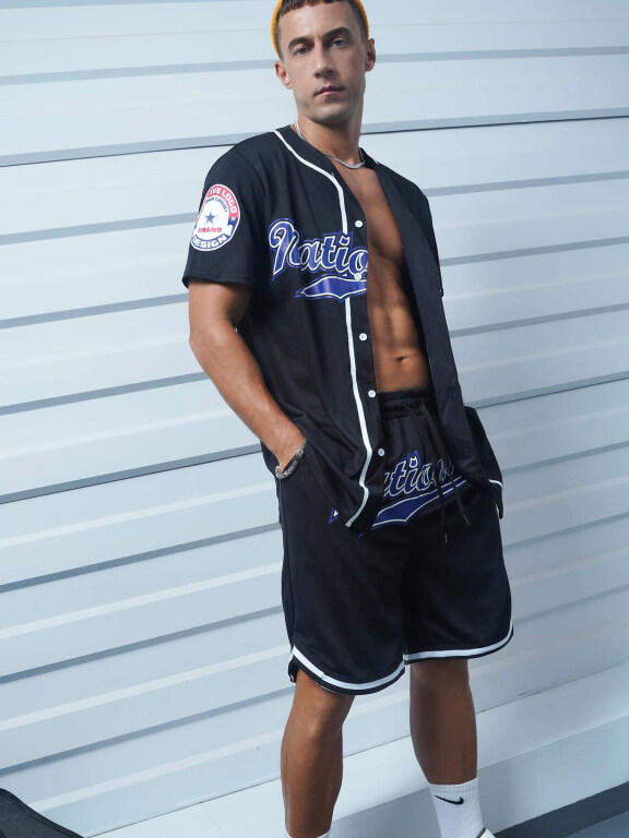 Men's Hip Hop Graphic Button Down Baseball Jersey 2 Piece Set HD1031#, Clothing Wholesale Market -LIUHUA, MEN, Sets