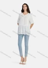 Wholesale Women's Casual Tie Neck Short Sleeve Ruched Eyelet Embroidered Blouse 66017# - Liuhuamall