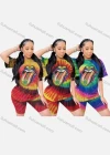 Wholesale Women's Casual Crew Neck Allover Print T-shirt & Short Legging Set - Liuhuamall