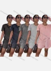 Wholesale Women's Casual Short Sleeve Striped T-shirt & Drawstring Shorts Set - Liuhuamall