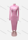 Wholesale Women's Casual High Neck Long Sleeve Letter Slim Fit Midi Dress - Liuhuamall
