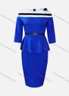 Wholesale Women's Striped Colorblock Round Neck Bowknot Bodycon Cocktail Midi Dress With Belt - Liuhuamall