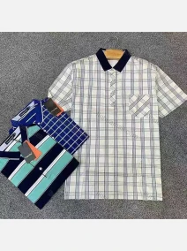 Wholesale Men's Casual Plaid Print Patch Pocket Polo Shirt, LIUHUA CLOTHING WHOLESALE