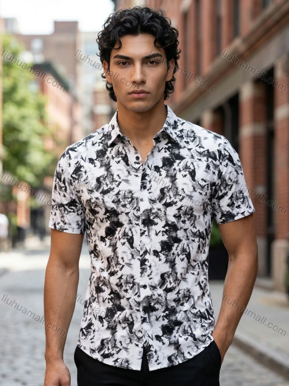 Wholesale 2026 Men's Slim Fit Floral Print Short Sleeve Shirt - In Stock Wholesale Casual Dress Shirt