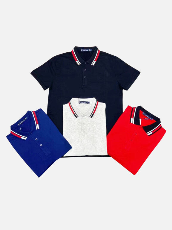 Men's Plus Size Casual Short Sleeve Striped Trim Polo Shirt, Clothing Wholesale Market -LIUHUA, Men, Men-s-Outerwears