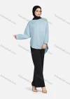 Wholesale Women's Casual Plain Collared Long Sleeve Curved Hem Pocket Button Down Top 1420# - Liuhuamall