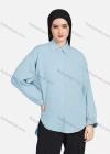 Wholesale Women's Casual Plain Collared Long Sleeve Curved Hem Pocket Button Down Top 1420# - Liuhuamall
