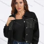 Wholesale Women's Fashion Plain Tassel Rhinestone Rivets Decor Cowgirl Crop Denim Jacket preview