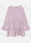 Wholesale Women's Casual Crew Neck Swiss Dot Zip Back Trumpet Sleeve Short Dress - Liuhuamall