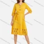 Wholesale Women's Casual Plain Pearl Decor V Neck 3/4 Sleeve Button Front Cut Out Midi Dress With Belt preview