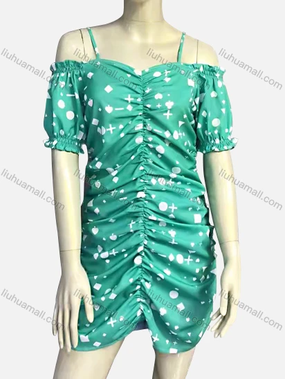 Wholesale Women's Casual Sweetheart Neck Drawstring Allover Print Cami Dress	