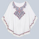 Women's Vintage Notched Neck Embroidered Floral Oversized Poncho White Clothing Wholesale Market -LIUHUA