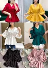 Wholesale Women's Casual V Neck Lantern Sleeve Button Decor Plain Blouse - Liuhuamall