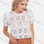 Wholesale Women's Sexy Round Neck Puff Sleeve Sheer Mesh Fluff Crop Blouse preview