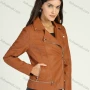 Wholesale Women's Casual Plain Long Sleeve Lapel Zipper Leather Jacket With Zipper Pockets preview