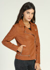 Wholesale Women's Casual Plain Long Sleeve Lapel Zipper Leather Jacket With Zipper Pockets - Liuhuamall