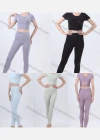Wholesale Women's Plain Stretchy Crop Tee & High Waist Butt Lifting Tummy Control Ankle Length Yoga Leggings 2 Piece Set 620# - Liuhuamall