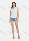 Wholesale Women's Casual Plain Collared Ruffle Trim Button Down Blouse - Liuhuamall