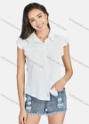 Wholesale Women's Casual Plain Collared Ruffle Trim Button Down Blouse - Liuhuamall