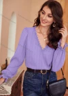 Wholesale Women's Casual Plain V Neck Long Sleeve Blouse - Liuhuamall